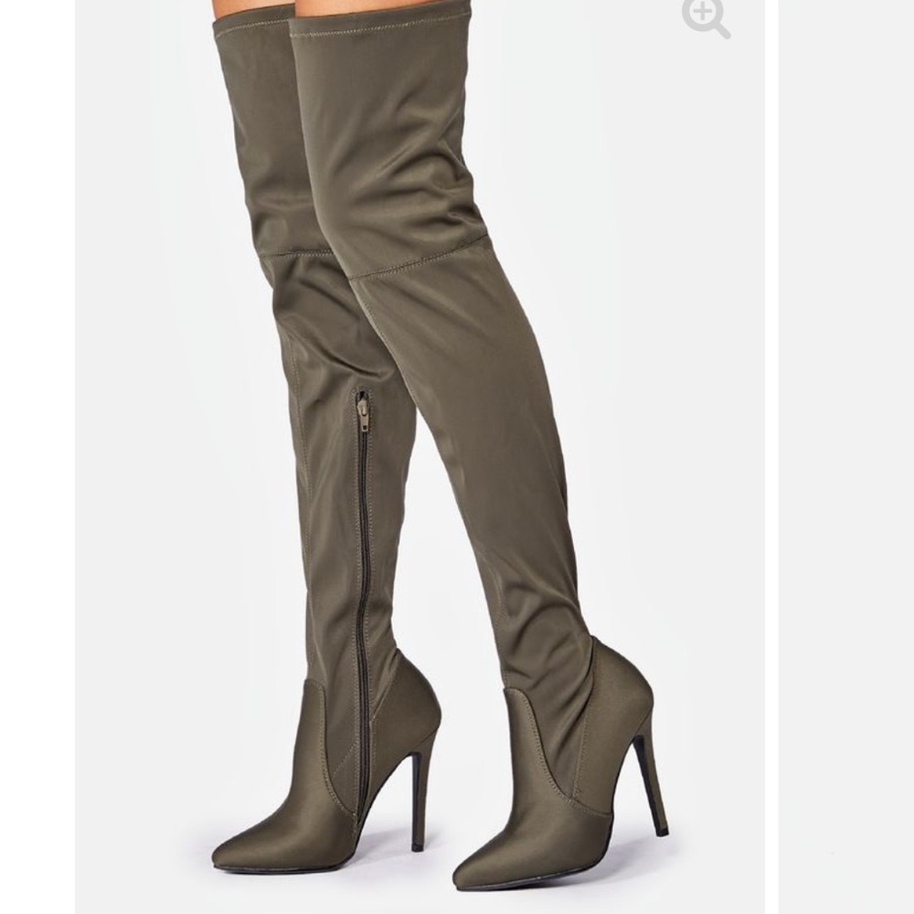 Olive green over the knee boots
